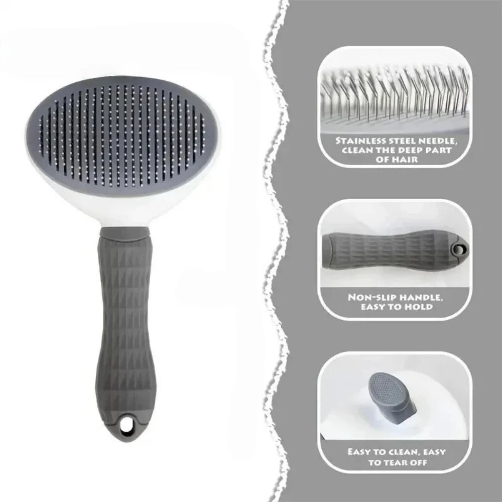 Pet Hair Removal Comb Automatic Shedding Brush Durable Stainless Steel Cat Grooming Tool For Removing Loose Pet Fur Daily Care