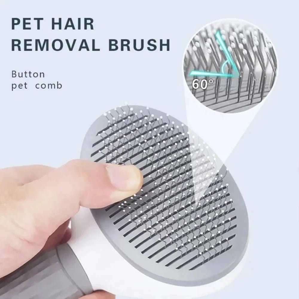 Pet Hair Removal Comb Automatic Shedding Brush Durable Stainless Steel Cat Grooming Tool For Removing Loose Pet Fur Daily Care