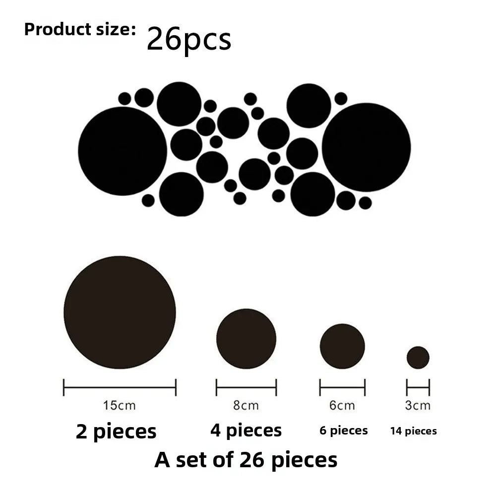 26PC 3D Acrylic Mirror Wall Stickers Set Round Adhesive Reflective Decorative Panels for Living Room Bedroom TV Background Decor