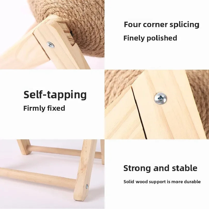 Cat Scratching Ball Wooden Rabbit Shape with Natural Jute Rope Durable Interactive Cat Toy for Kitten Pet Supplies