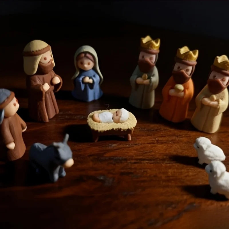1 Set of Christmas Mini Nativity Scene 3D Printed Christmas Eve Exquisite Ornament Set Faith Ornament Set for Living Room, Study, Bedroom Decoration