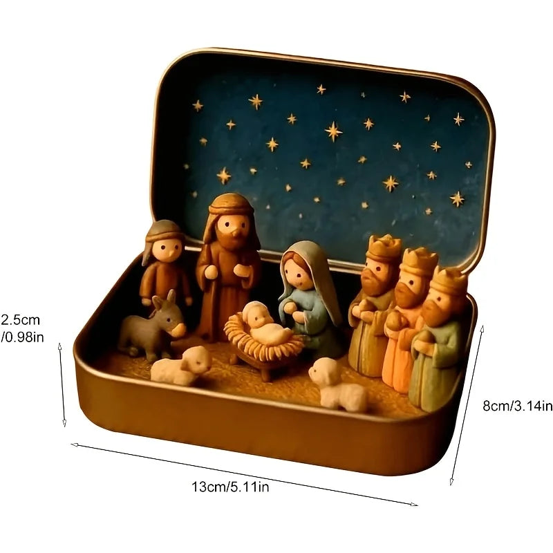 1 Set of Christmas Mini Nativity Scene 3D Printed Christmas Eve Exquisite Ornament Set Faith Ornament Set for Living Room, Study, Bedroom Decoration