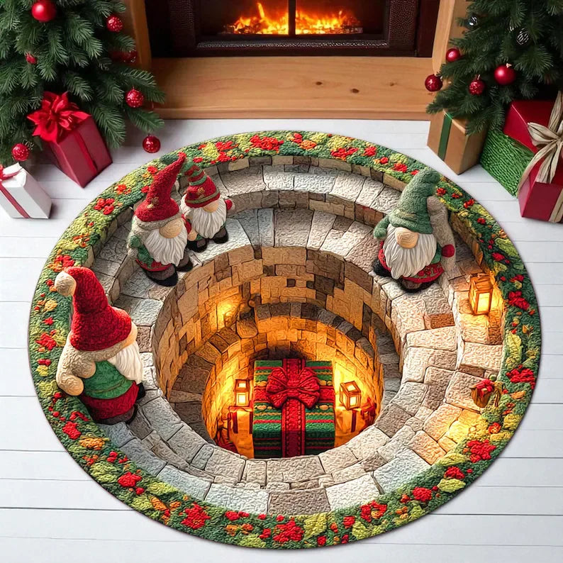 Gnome Christmas 3D Printed Round Mat Santa Claus Christmas Rug Decor Christmas Welcome Door Mat Winter Home Decor Christmas Gift