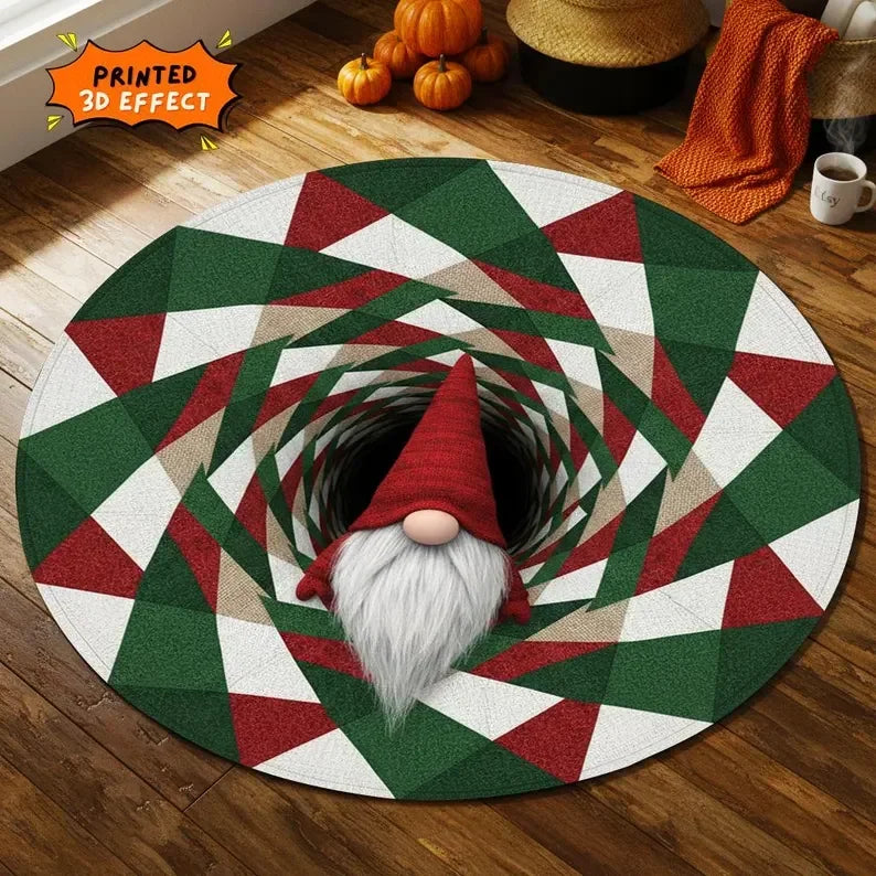 Gnome Christmas 3D Printed Round Mat Santa Claus Christmas Rug Decor Christmas Welcome Door Mat Winter Home Decor Christmas Gift