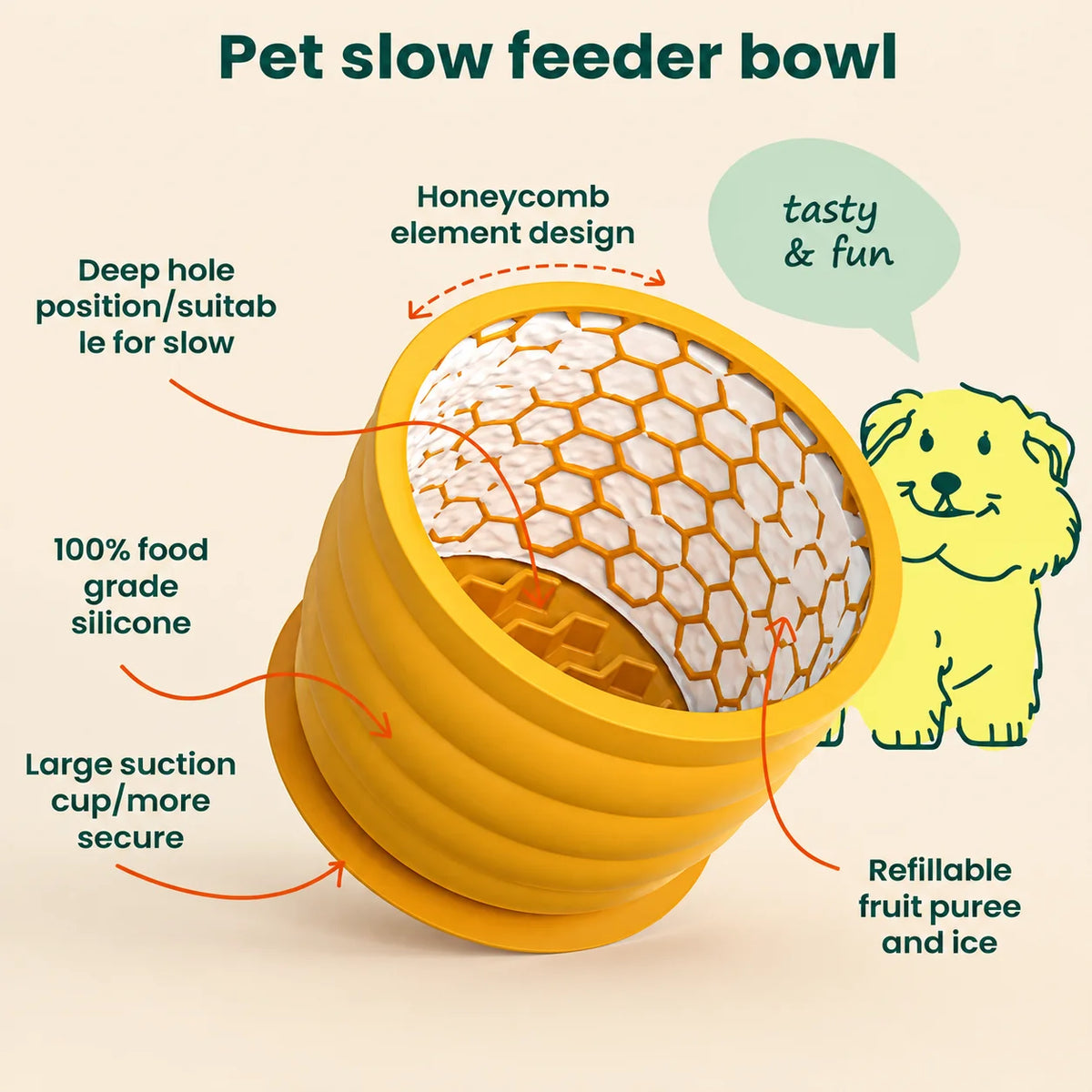 Silicone Slow Feeder Dog Bowl Cup Anti-Slip Distraction Design Promotes Healthy Digestion Dog Slow Food Bowl with Suction Cup