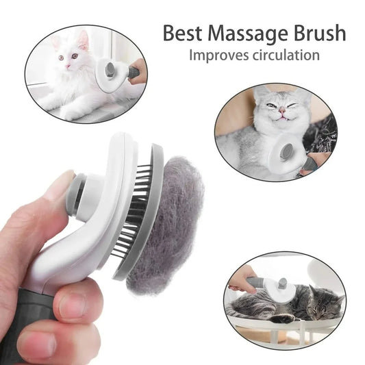 Pet Hair Removal Comb Automatic Shedding Brush Durable Stainless Steel Cat Grooming Tool For Removing Loose Pet Fur Daily Care