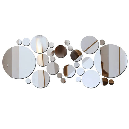 26PC 3D Acrylic Mirror Wall Stickers Set Round Adhesive Reflective Decorative Panels for Living Room Bedroom TV Background Decor