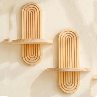 1Pc Wooden Wall Mounted Shelves, Boho Style Rack, Modern Home Decor for Living Room, Bathroom Display Decoration