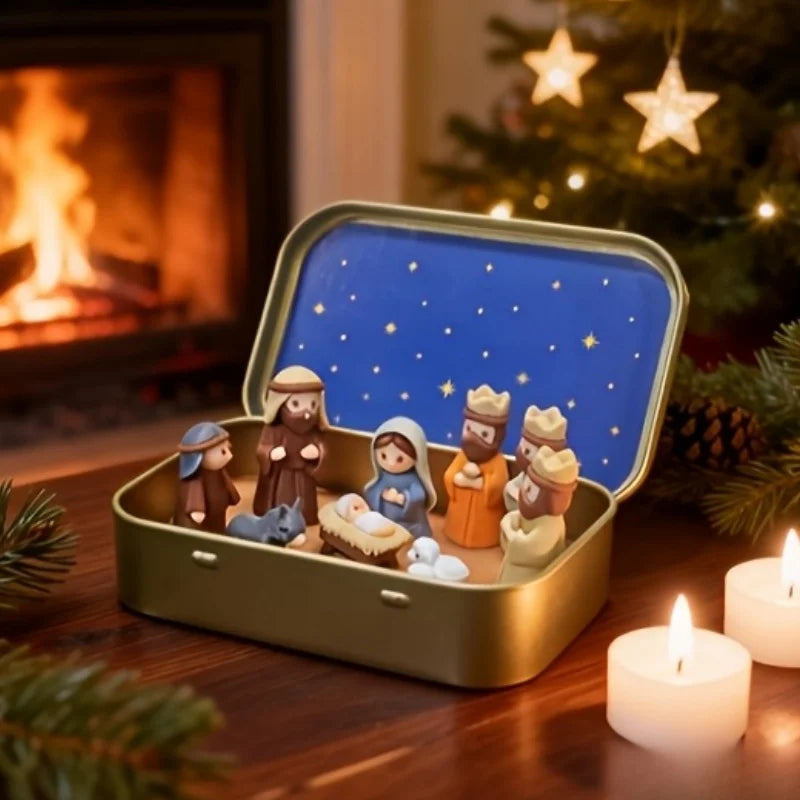 1 Set of Christmas Mini Nativity Scene 3D Printed Christmas Eve Exquisite Ornament Set Faith Ornament Set for Living Room, Study, Bedroom Decoration