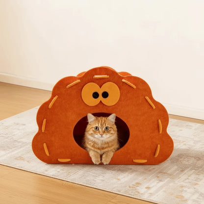 Semi-Enclosed Felt Cat Bed Cave Non-Flaking Wear-Resistant Cat Hiding Nest Detachable Breathable Cat Scratch Integrated House
