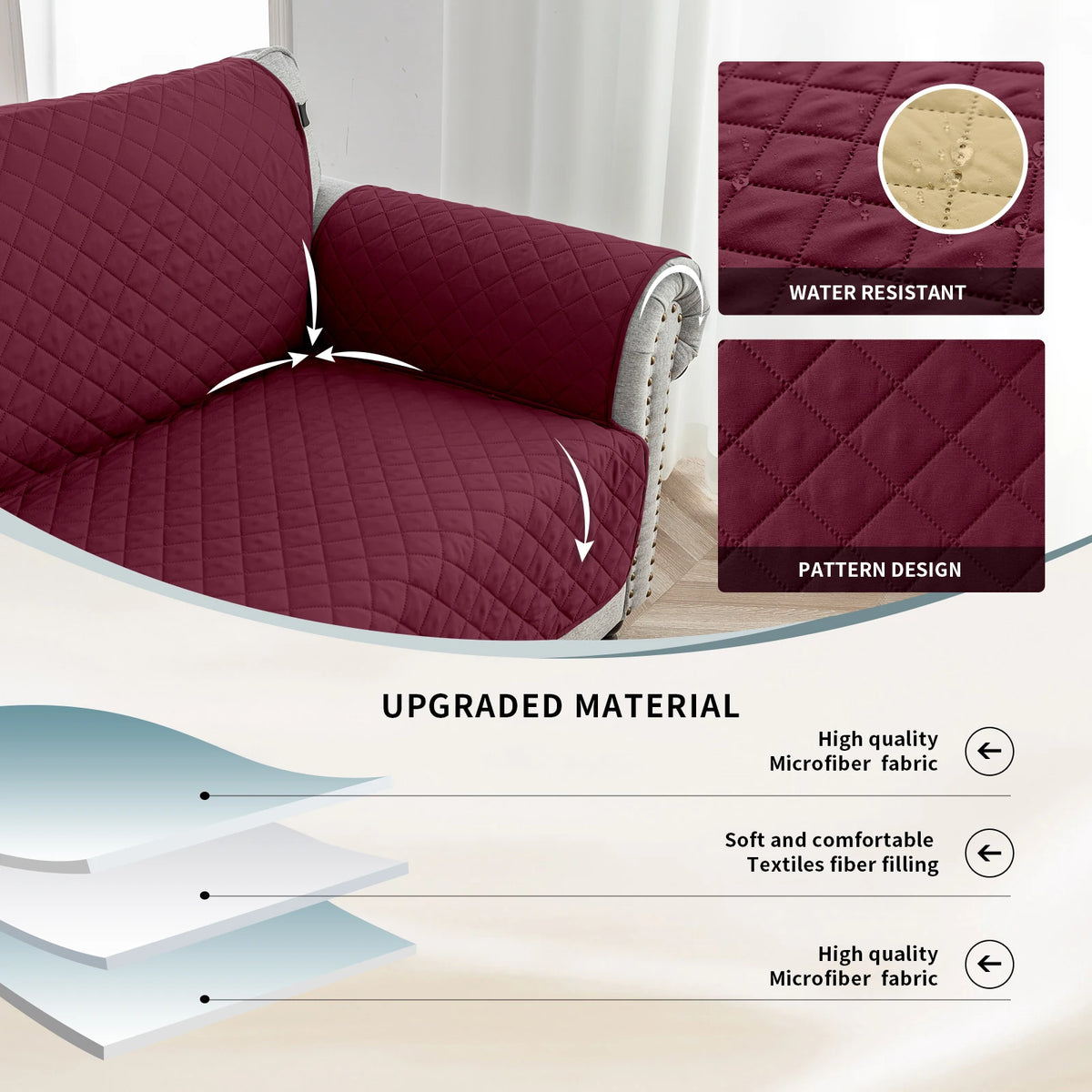 1pc Waterproof Sofa Cover Quilted Anti-wear Couch Cover for Dog Pet Kids Recliner Armchair Furniture 1/2/3/4 Seater Protect