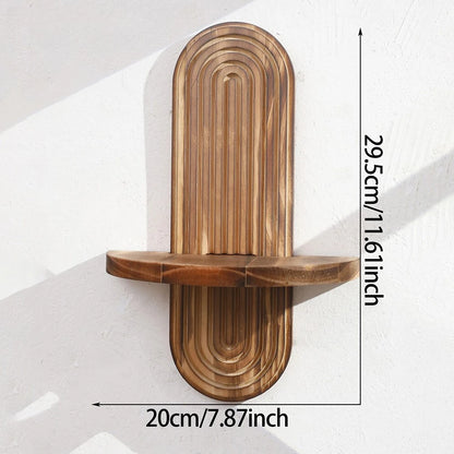 1Pc Wooden Wall Mounted Shelves, Boho Style Rack, Modern Home Decor for Living Room, Bathroom Display Decoration