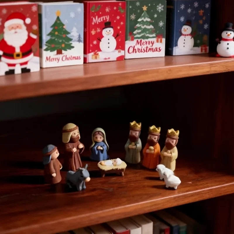 1 Set of Christmas Mini Nativity Scene 3D Printed Christmas Eve Exquisite Ornament Set Faith Ornament Set for Living Room, Study, Bedroom Decoration
