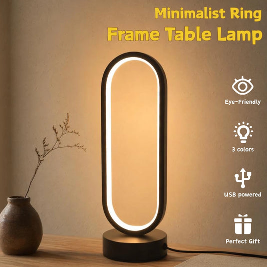 Minimalist Ring LED Desk Lamp, 3‑Color Modes, Compact and Space‑Saving, Adjustable Brightness, Home Bedroom Decor