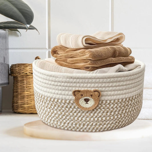 Storage Basket Cotton Rope Basket for Dog Toys Space-Saving Decorative Organizer Box for Bedroom Laundry Nursery Room Living