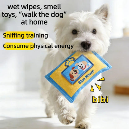 Durable Tearproof Pet Snuffle Tissue Box Toy Squeaky Food Hidden Puzzle Puppy Chew Toy Anxiety Relief Interactive Dog Training