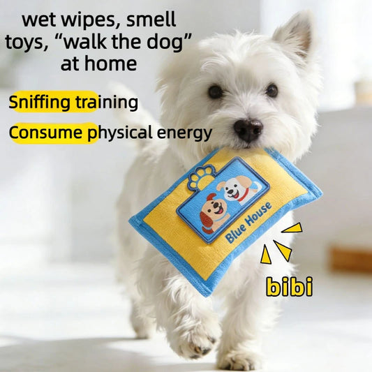 Durable Tearproof Pet Snuffle Tissue Box Toy Squeaky Food Hidden Puzzle Puppy Chew Toy Anxiety Relief Interactive Dog Training
