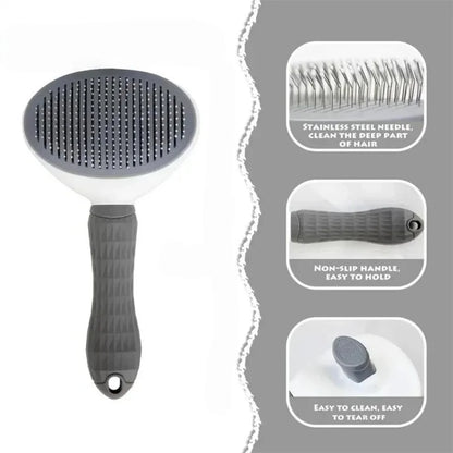 Pet Hair Removal Comb Automatic Shedding Brush Durable Stainless Steel Cat Grooming Tool For Removing Loose Pet Fur Daily Care
