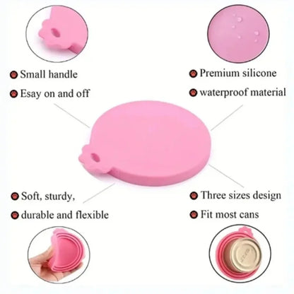 New 2PCS Reusable Pet Food Can Cover Silicone Dogs Cats Storage Tin Cap Lid Seal Cover with Spoon