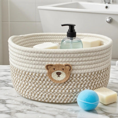 Storage Basket Cotton Rope Basket for Dog Toys Space-Saving Decorative Organizer Box for Bedroom Laundry Nursery Room Living