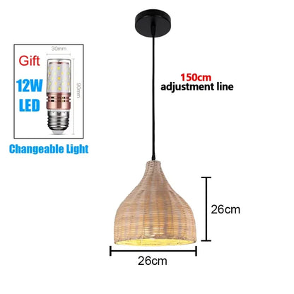 Bamboo Hand Weaving Pendant Lights 38cm Hanging LED Ceiling Lamp Chandelier Fixture Rattan Hand Craft Woven Home Bedroom Decor