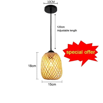 Bamboo Hand Weaving Pendant Lights 38cm Hanging LED Ceiling Lamp Chandelier Fixture Rattan Hand Craft Woven Home Bedroom Decor