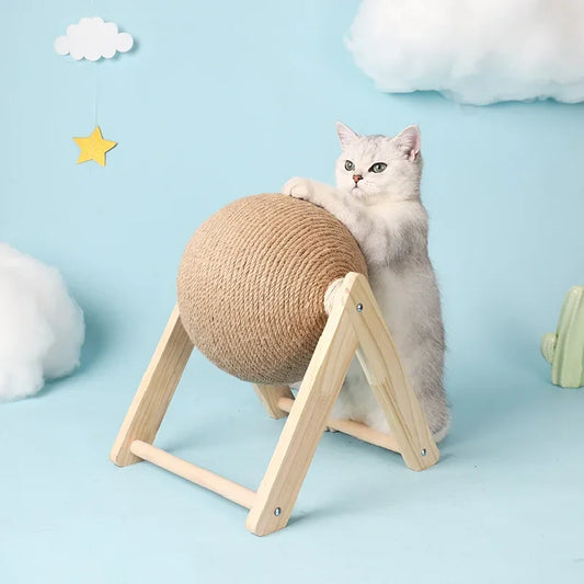 Cat Scratching Ball Wooden Rabbit Shape with Natural Jute Rope Durable Interactive Cat Toy for Kitten Pet Supplies
