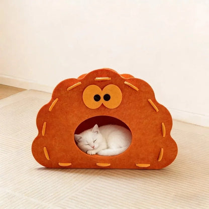 Semi-Enclosed Felt Cat Bed Cave Non-Flaking Wear-Resistant Cat Hiding Nest Detachable Breathable Cat Scratch Integrated House