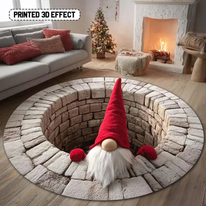 Gnome Christmas 3D Printed Round Mat Santa Claus Christmas Rug Decor Christmas Welcome Door Mat Winter Home Decor Christmas Gift