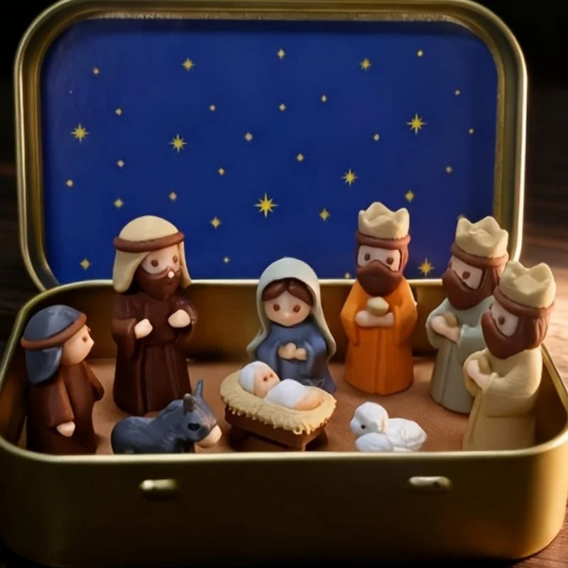 1 Set of Christmas Mini Nativity Scene 3D Printed Christmas Eve Exquisite Ornament Set Faith Ornament Set for Living Room, Study, Bedroom Decoration