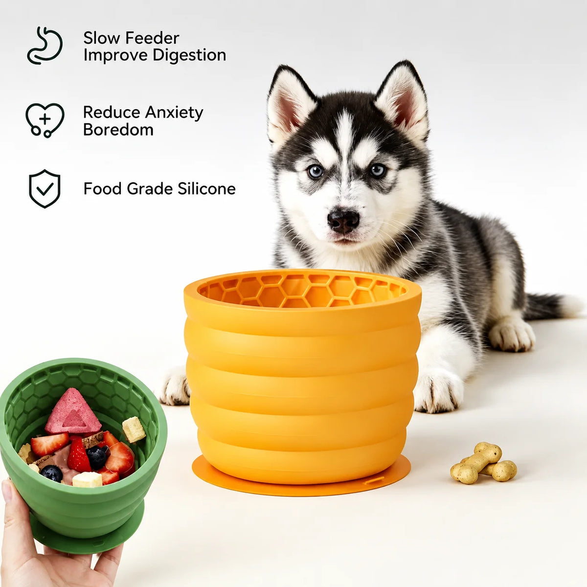 Silicone Slow Feeder Dog Bowl Cup Anti-Slip Distraction Design Promotes Healthy Digestion Dog Slow Food Bowl with Suction Cup