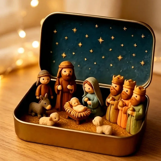 1 Set of Christmas Mini Nativity Scene 3D Printed Christmas Eve Exquisite Ornament Set Faith Ornament Set for Living Room, Study, Bedroom Decoration