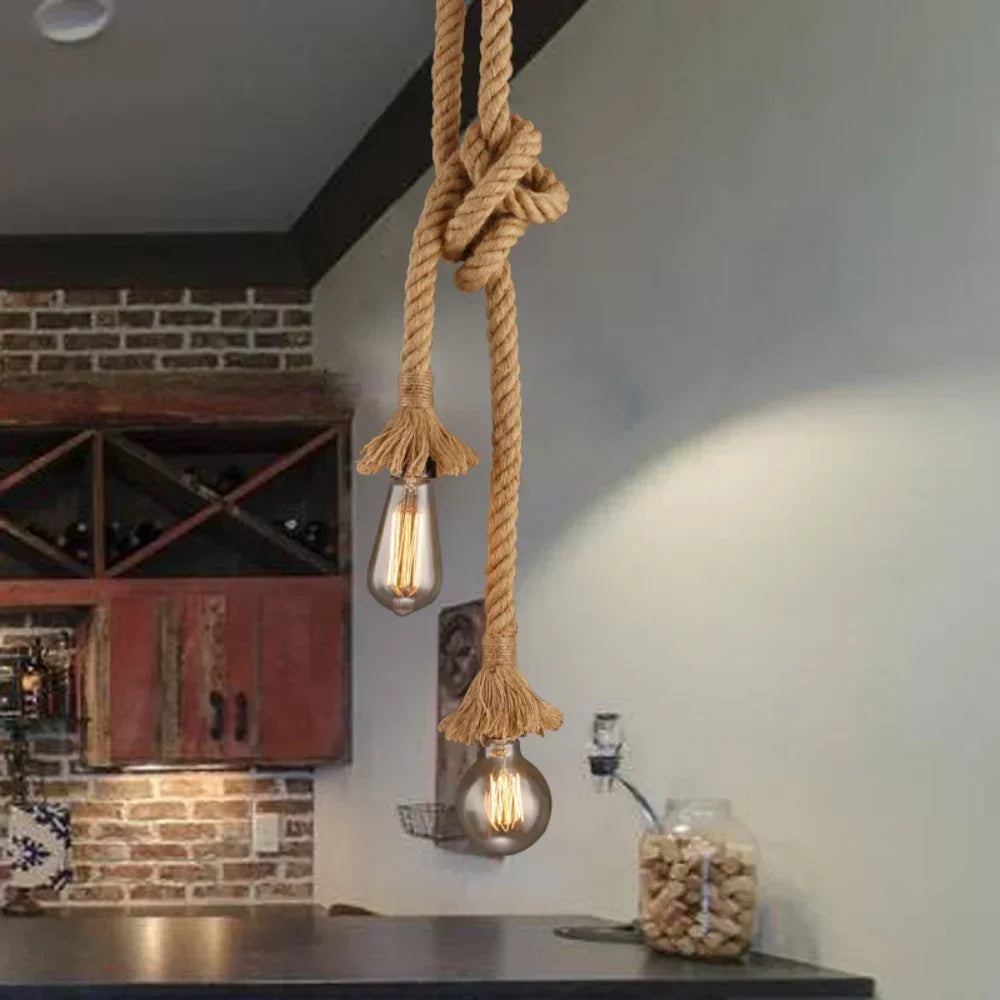 Industrial E27 Vintage Hemp Rope Pendant Lights Attic Personality Indoor Lightings for Loft/Living Room/Bar Pendant Chandelier