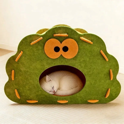 Semi-Enclosed Felt Cat Bed Cave Non-Flaking Wear-Resistant Cat Hiding Nest Detachable Breathable Cat Scratch Integrated House