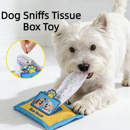 Durable Tearproof Pet Snuffle Tissue Box Toy Squeaky Food Hidden Puzzle Puppy Chew Toy Anxiety Relief Interactive Dog Training