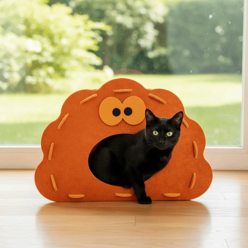 Semi-Enclosed Felt Cat Bed Cave Non-Flaking Wear-Resistant Cat Hiding Nest Detachable Breathable Cat Scratch Integrated House