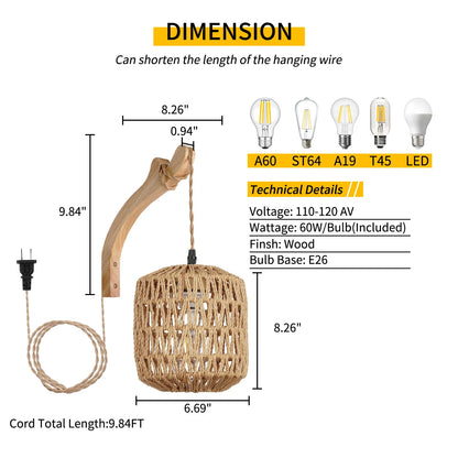 Bamboo Lantern Wall Lamp Natural Rattan Wicker E27 Chandeliers Hand-Woven Bamboo Room Decor Lampshades Wall Light Fixtures