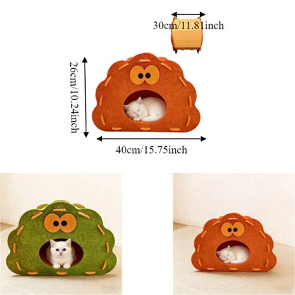 Semi-Enclosed Felt Cat Bed Cave Non-Flaking Wear-Resistant Cat Hiding Nest Detachable Breathable Cat Scratch Integrated House