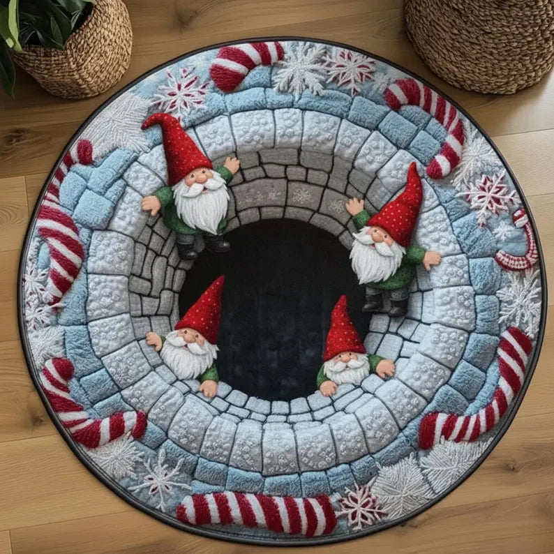 Gnome Christmas 3D Printed Round Mat Santa Claus Christmas Rug Decor Christmas Welcome Door Mat Winter Home Decor Christmas Gift
