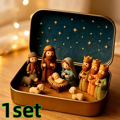 1 Set of Christmas Mini Nativity Scene 3D Printed Christmas Eve Exquisite Ornament Set Faith Ornament Set for Living Room, Study, Bedroom Decoration
