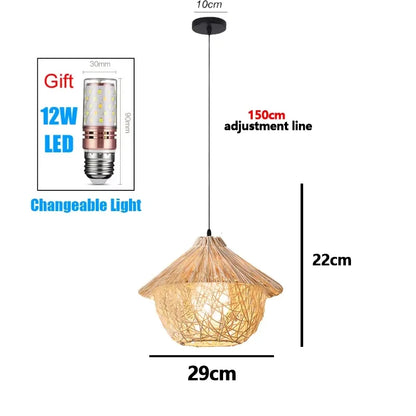 Bamboo Hand Weaving Pendant Lights 38cm Hanging LED Ceiling Lamp Chandelier Fixture Rattan Hand Craft Woven Home Bedroom Decor