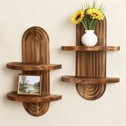 1Pc Wooden Wall Mounted Shelves, Boho Style Rack, Modern Home Decor for Living Room, Bathroom Display Decoration