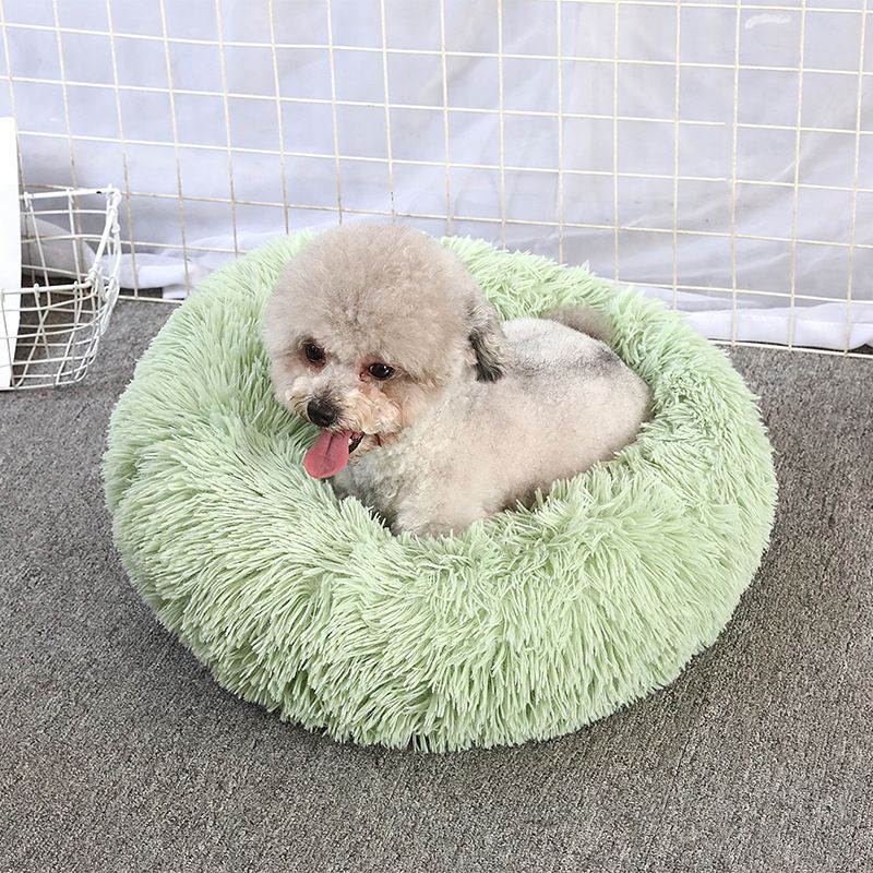Tie-Dye Yellow 40cm Round Warm Pet Bed, Fluffy Plush Cat & Puppy Nest for Chilly Spring Days, Washable Comfy Sleep Cushion