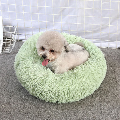 Yellow Tie-Dye Fuzzy Donut Pet Nest 60cm Wide - Round Plush Cat & Dog Resting Cushion, Warm Machine Washable Indoor Naptime Spot